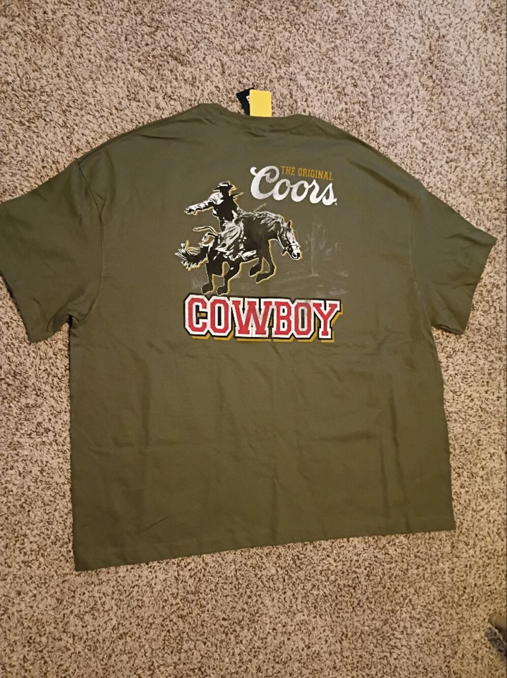Coors Cowboy Graphic T-Shirt - Olive Green Mens XL
